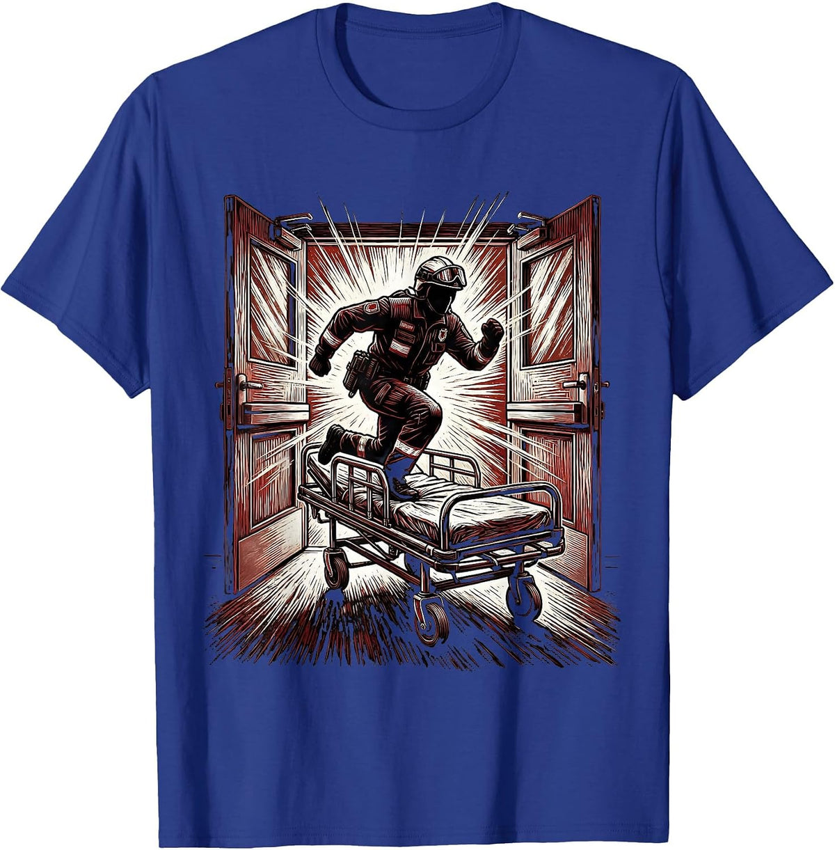 Emergency Department Paramedic Gurney Graphic T-Shirt - Royal Blue