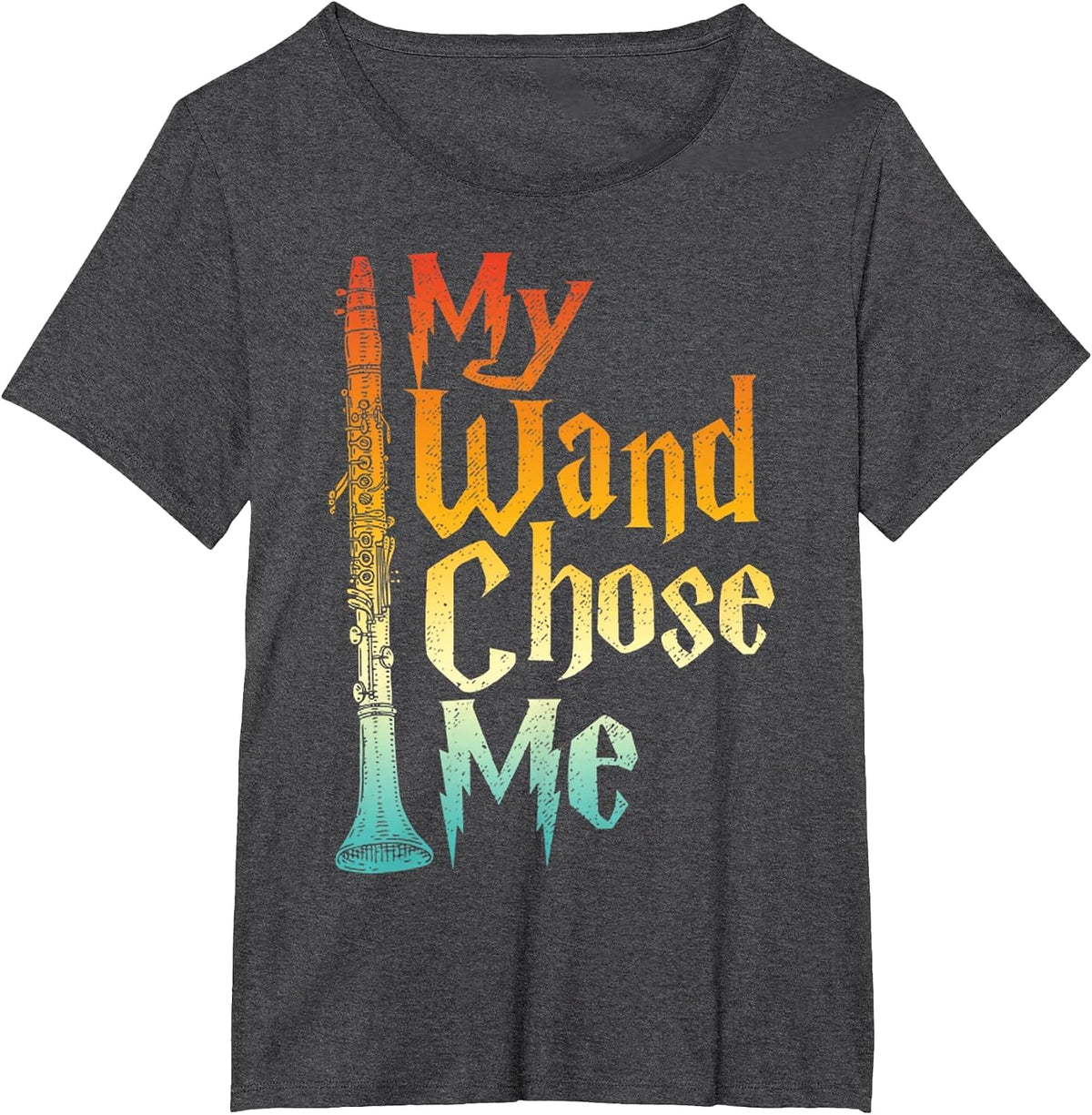 My Wand Chose Me Fun Clarinet Player Clarinetist Music Lover T-Shirt - Dark Heather Grey