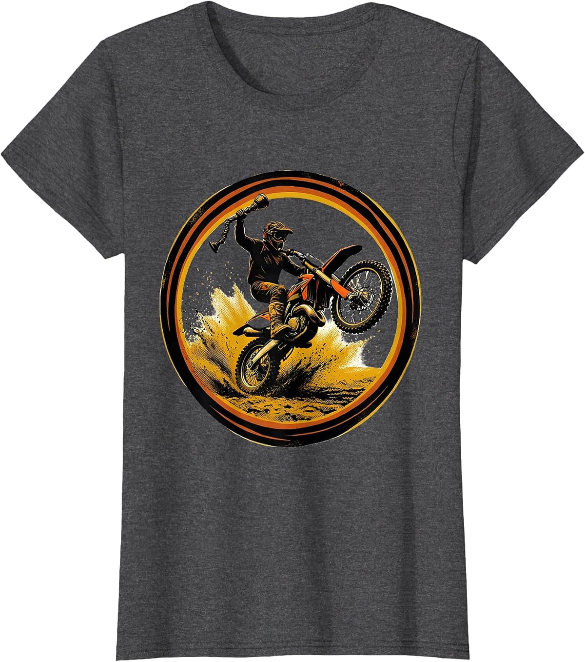 Women's Dirt Bike Rider Badge Screenprint Poster Humor T-Shirt - Dark Heather Grey