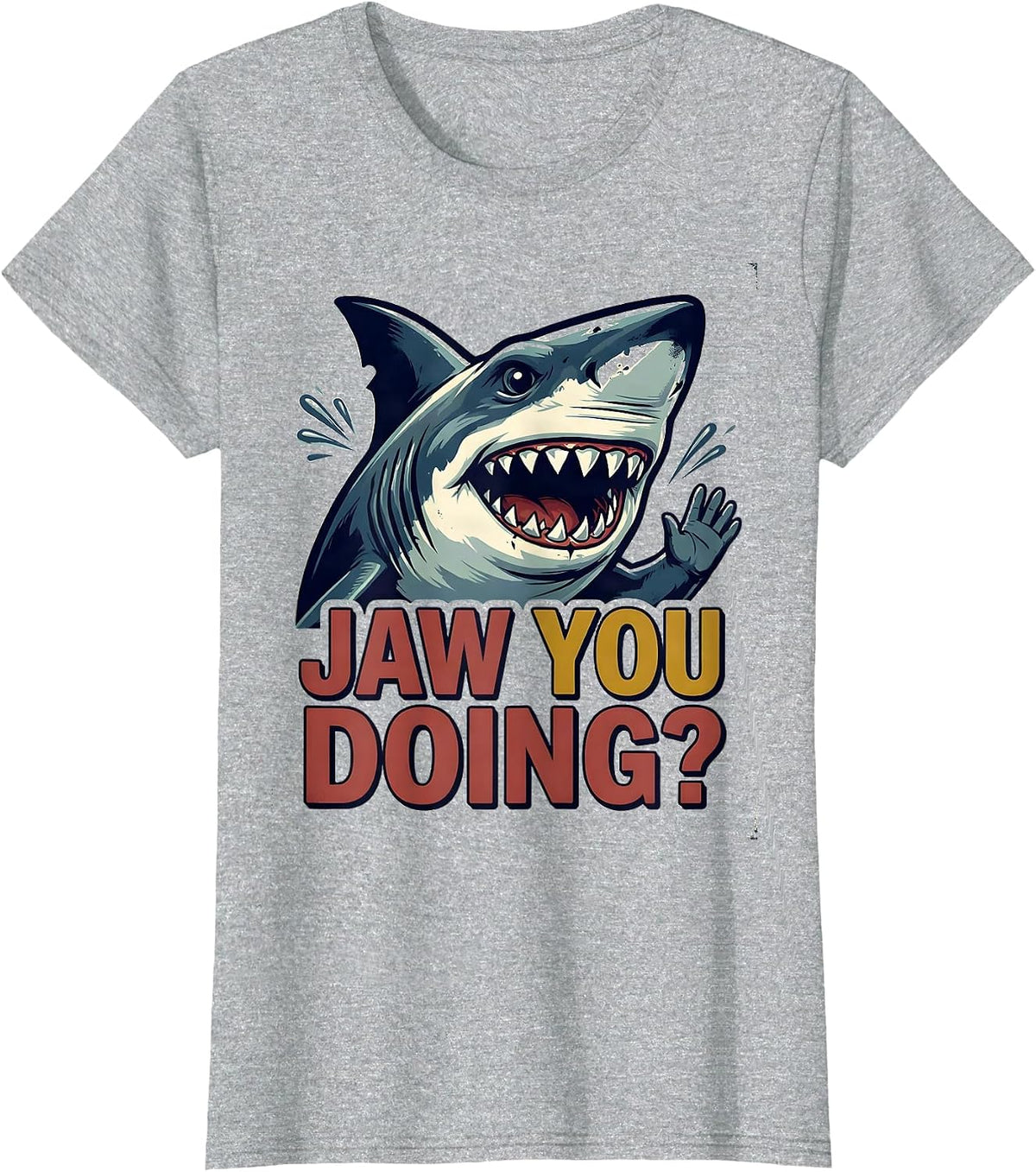 Women's Jaw You Doing? Vintage Funny Shark Lover Ocean Animal Humor T-Shirt - Heather Grey