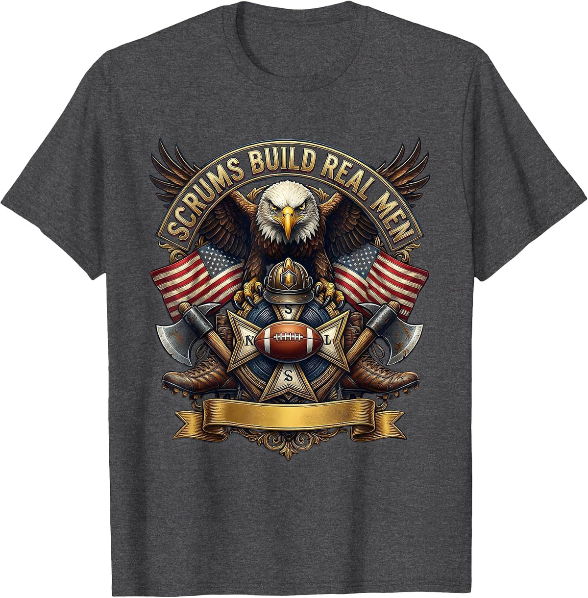 Scrums Build Real Men Rugby Graphic Design T-Shirt - Dark Heather Grey