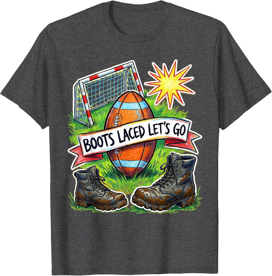 Men's Boots Laced Let's Go Rugby Graphic Design T-Shirt - Dark Heather Grey