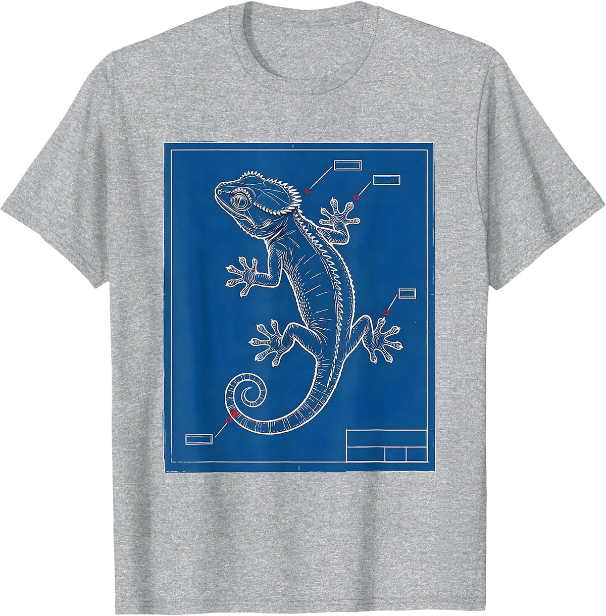 Men's Crested Gecko Technical Blueprint Reptile Lover Gift T-Shirt - Heather Grey