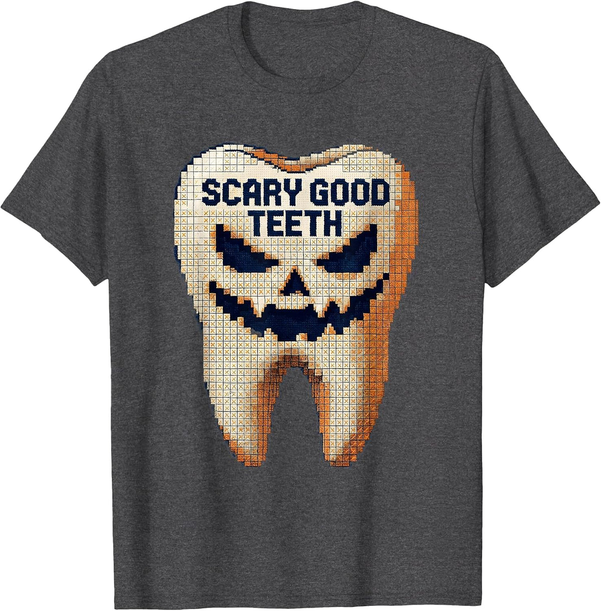 Scary Good Teeth Dental Halloween Design T-Shirt - Dark Heather Grey