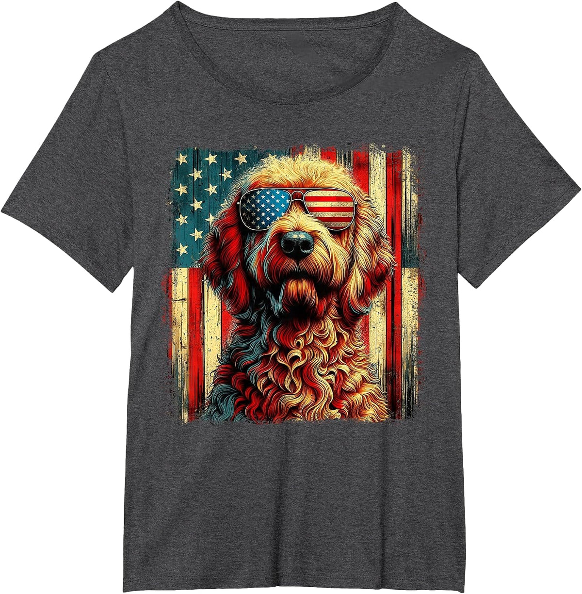 Goldendoodle 4th of July USA Patriotic Dog Golden Doodle T-Shirt - Dark Heather Grey