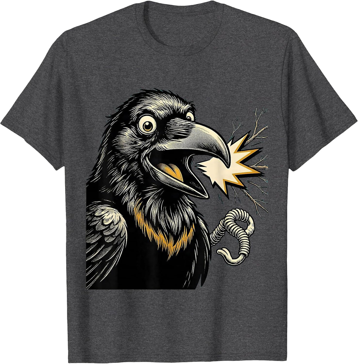 Men's Oversized Crow Retro Cartoon Bird Lover Dark Humor T-Shirt - Dark Heather Grey