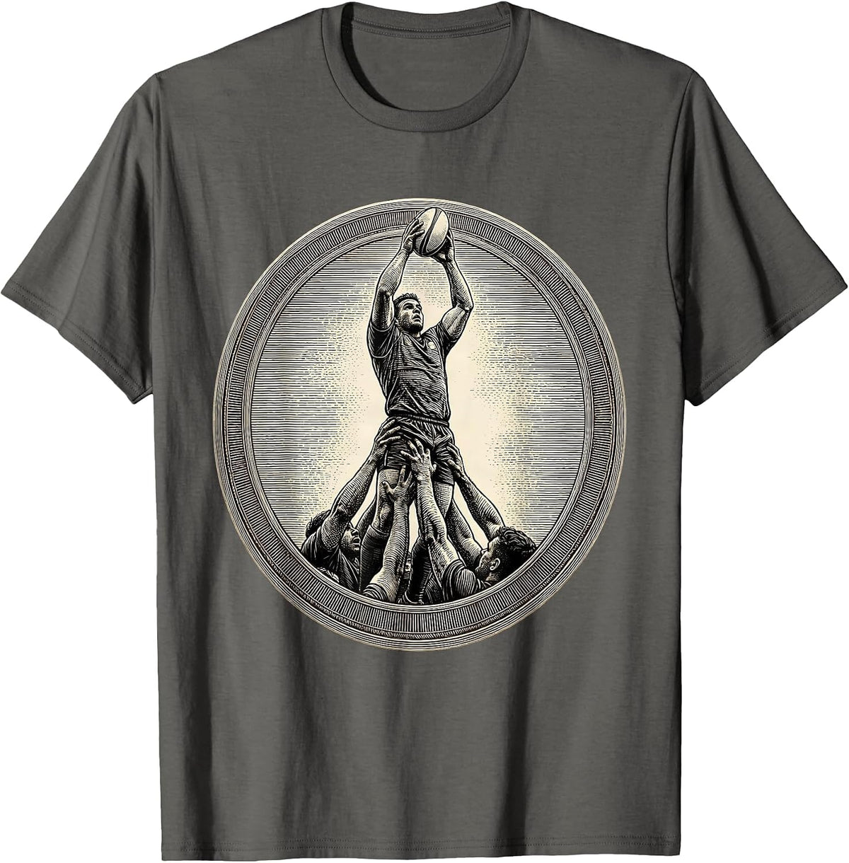 Men's Rugby Lineout Lift Graphic Design T-Shirt - Asphalt Grey