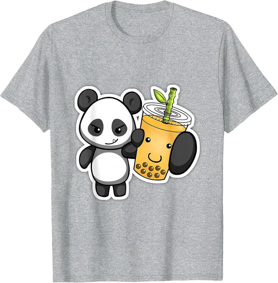 Panda Bear Bubble Boba Tea Woke Kawaii Anime Chinese Zodiac T-Shirt - Heather Grey