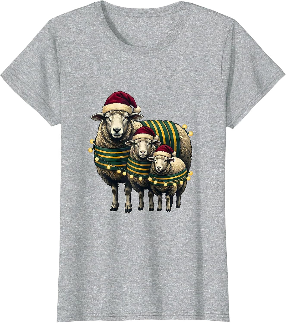 Women's Sheep Santa Hat Christmas Lights Family Matching Pajama T-Shirt - Heather Grey