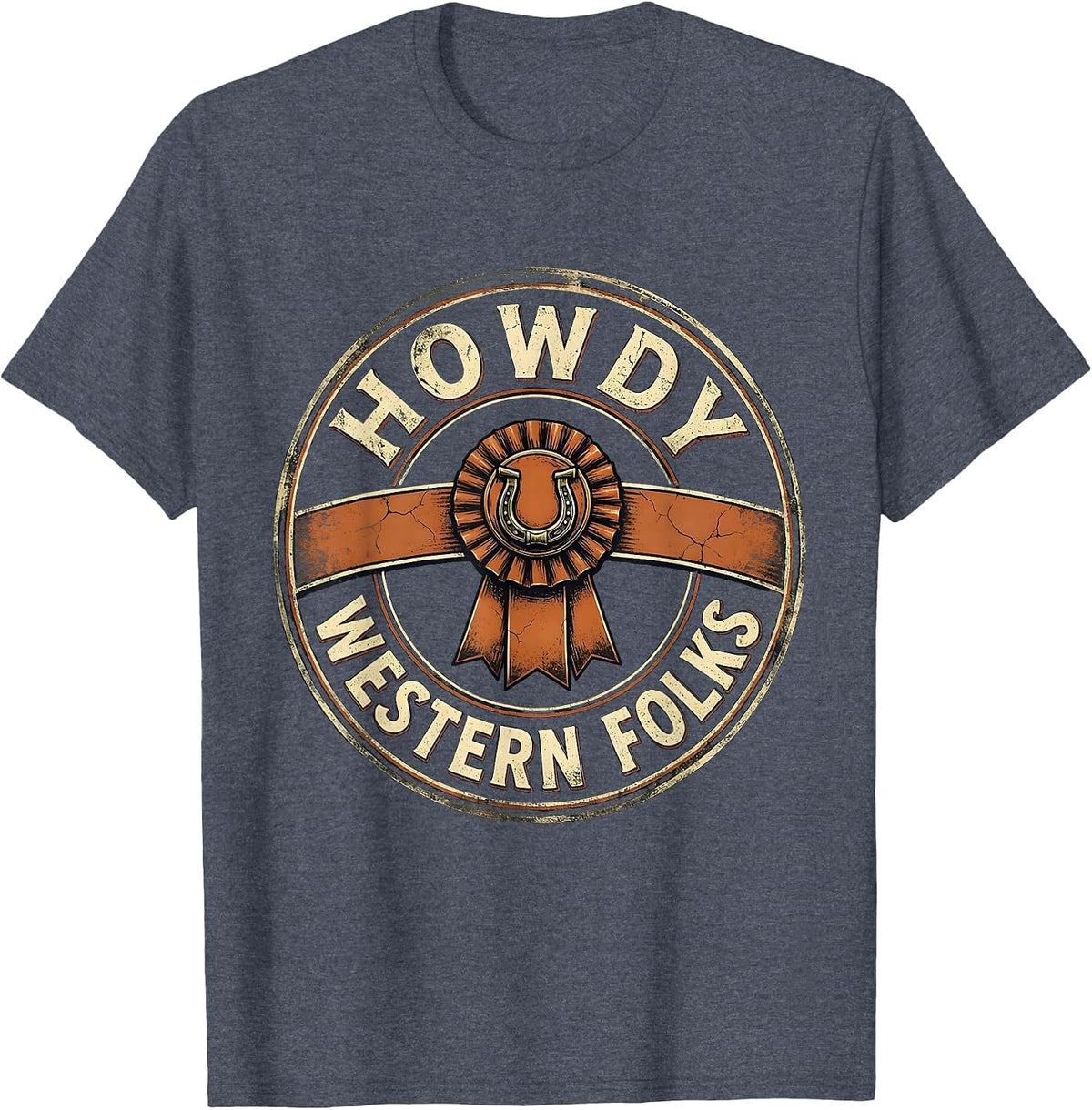 Howdy, Western Folks Distressed Cowboy Cowgirl Rodeo Pride T-Shirt - Heather Blue