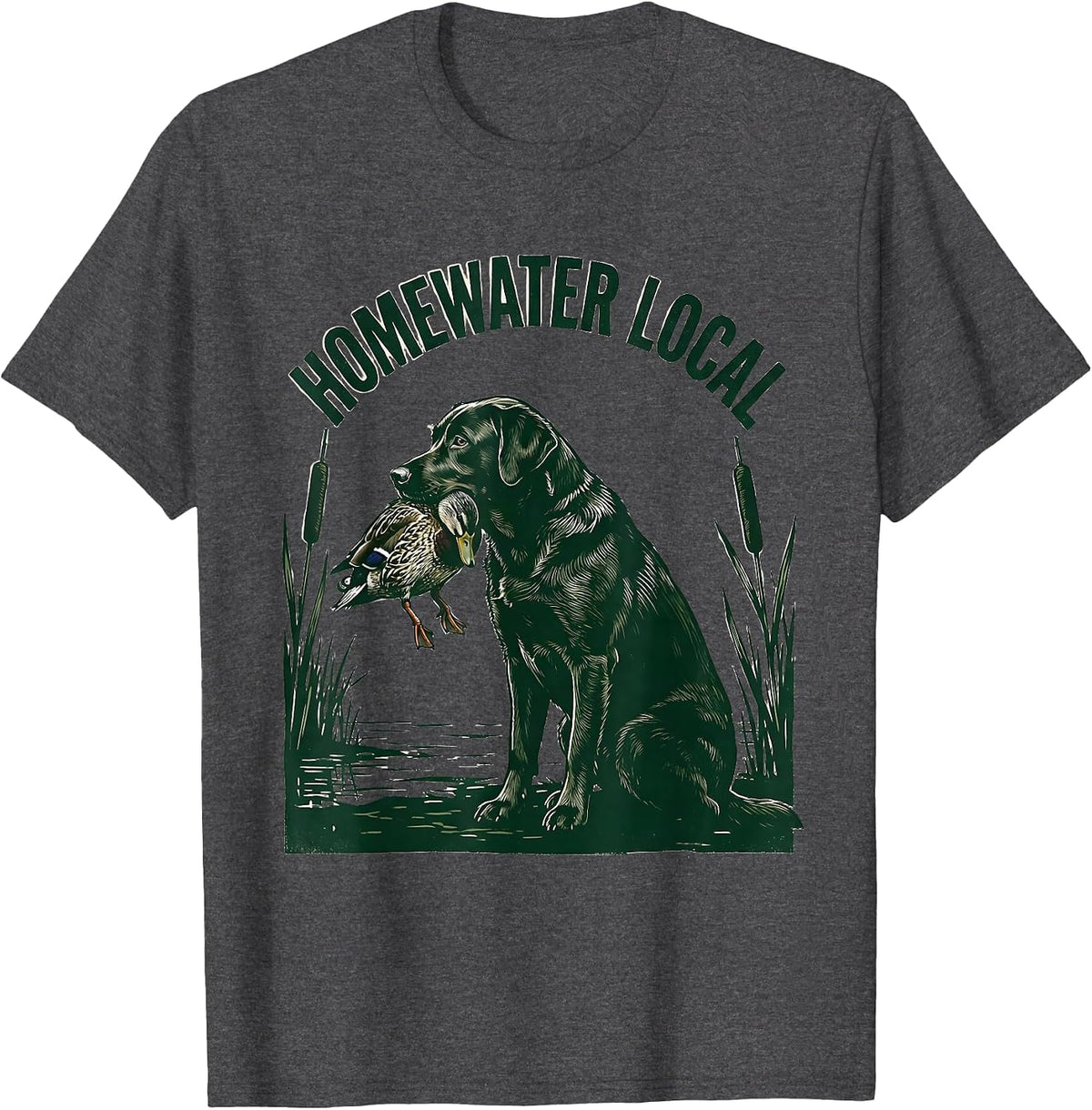 Men's Homewater Local Linocut Labrador Duck Hunting Southern Pride T-Shirt - Dark Heather Grey
