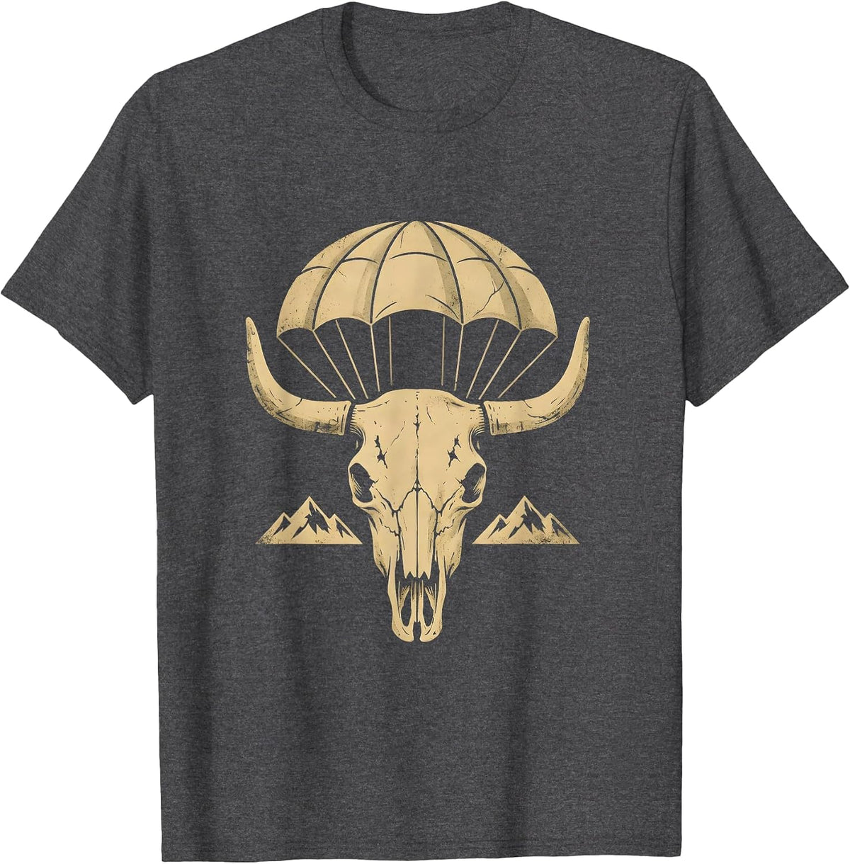 Freedom Parachute Over Mountain Range Long Sleeve T-Shirt - Dark Heather Grey
