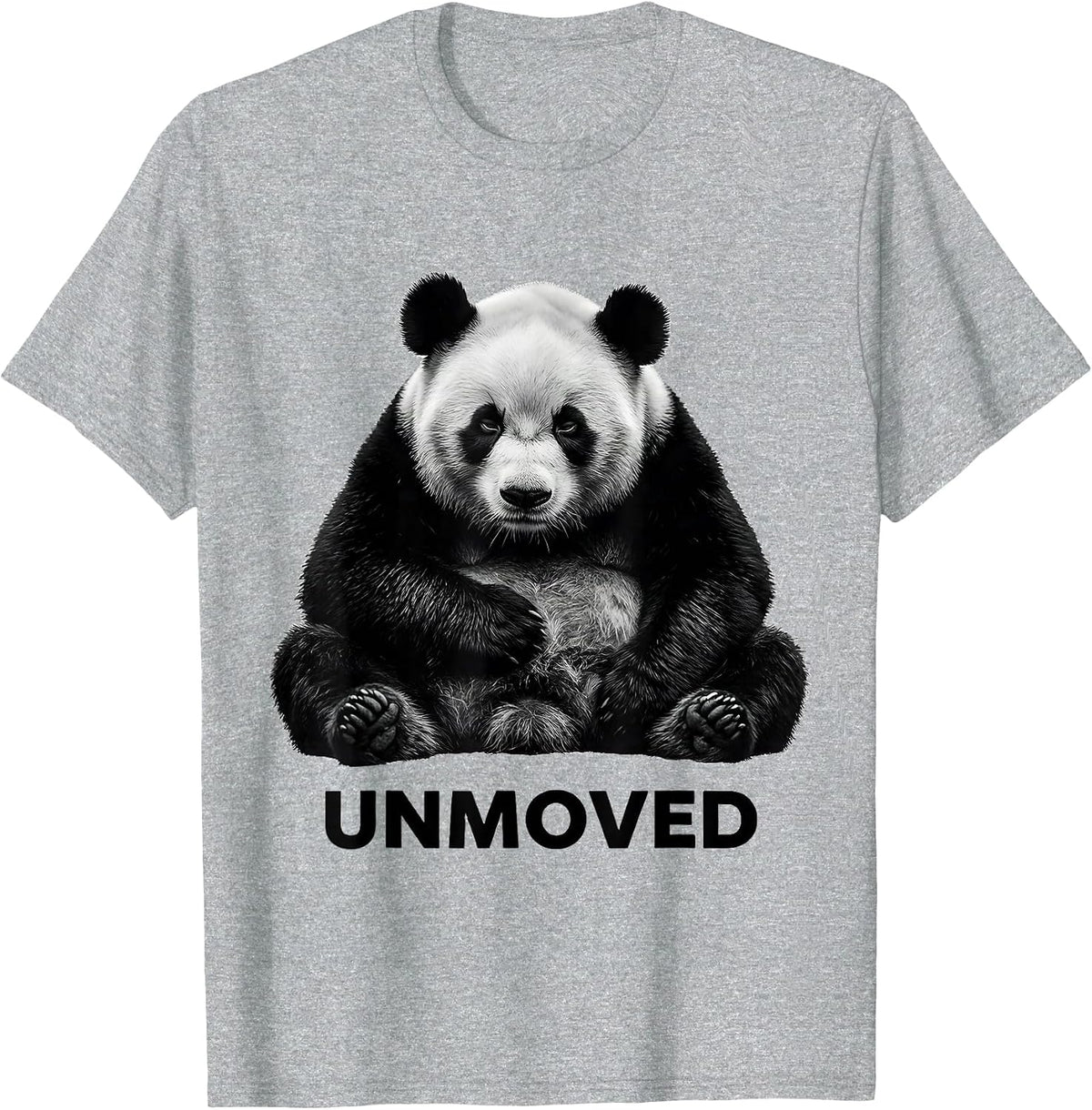 Men's Unmoved Monochromatic Panda Bear Novelty Animal Humor T-Shirt - Heather Grey