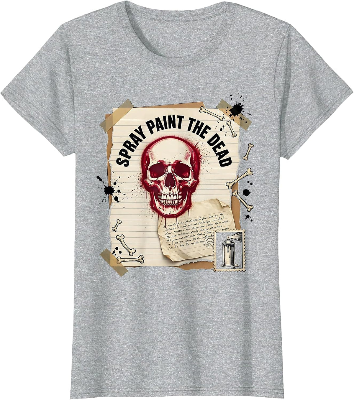 Spray Paint The Dead Halloween Punk Skull Design T-Shirt - Heather Grey
