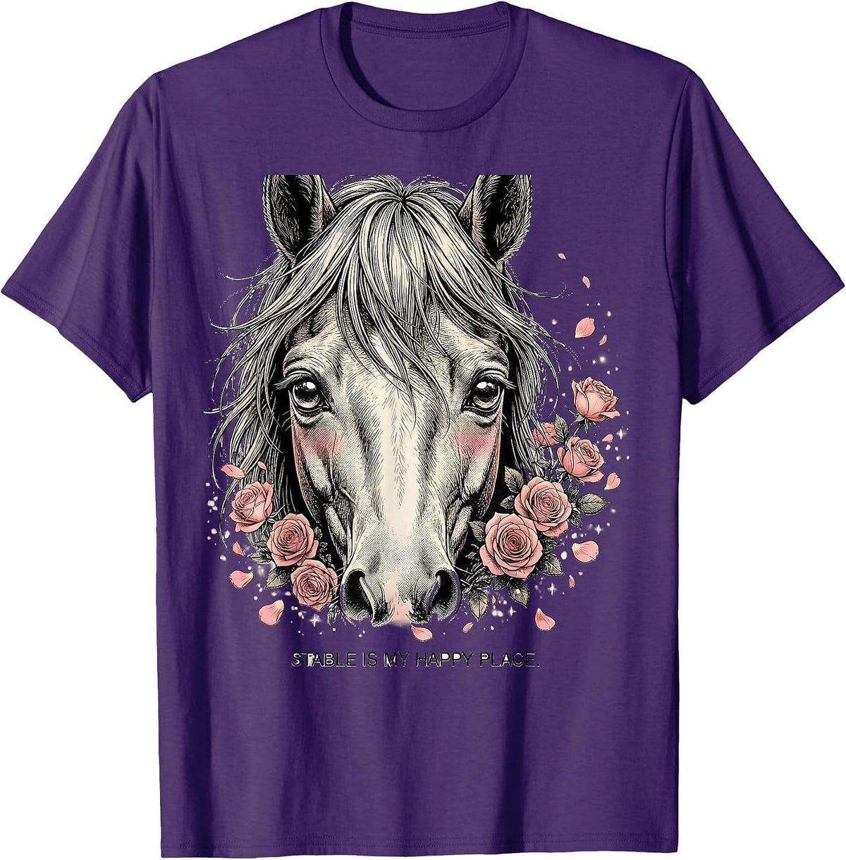 Men's Stable Is My Happy Place Horse Lover Design T-Shirt - Purple