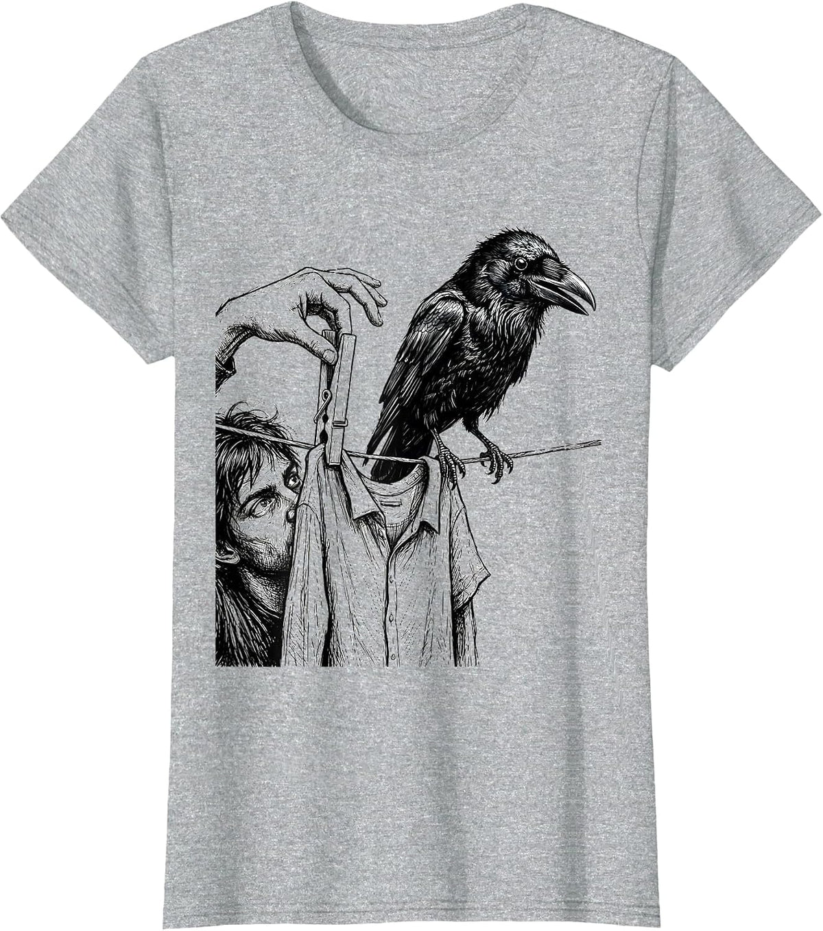 Frozen Crow Clothespin Dark Humor Bird Lover T-Shirt - Heather Grey