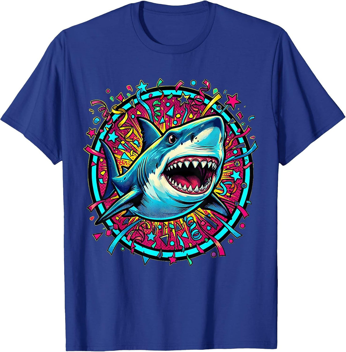 Men's Birthday Shark Confetti Ocean Celebration Design T-Shirt - Royal Blue