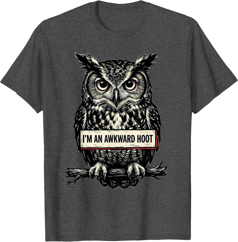 Men's I'm An Awkward Hoot Vintage Owl Bird Lover Humor T-Shirt - Dark Heather Grey