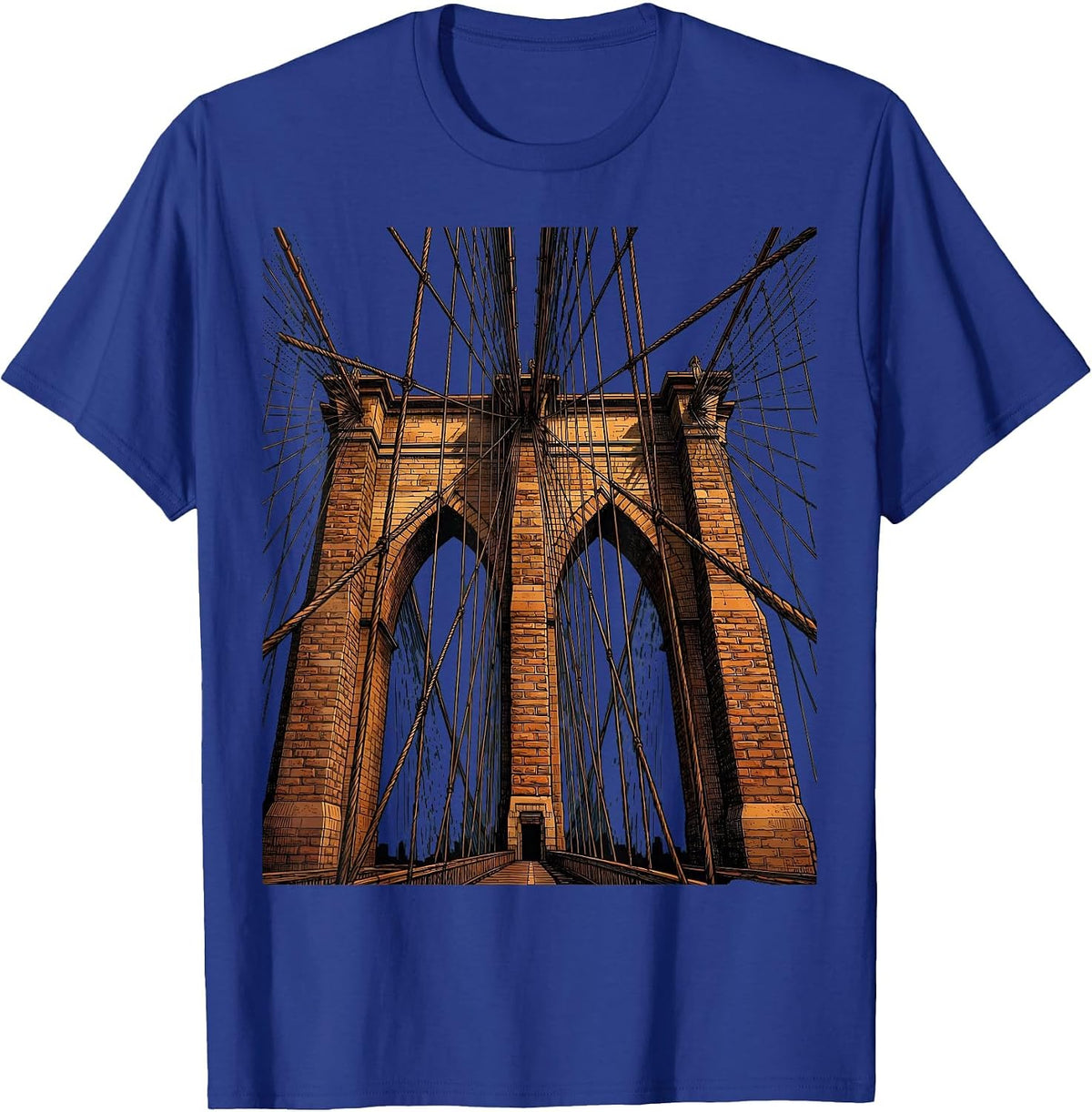 Brooklyn Bridge Low Angle NYC Graphic T-Shirt - Royal Blue