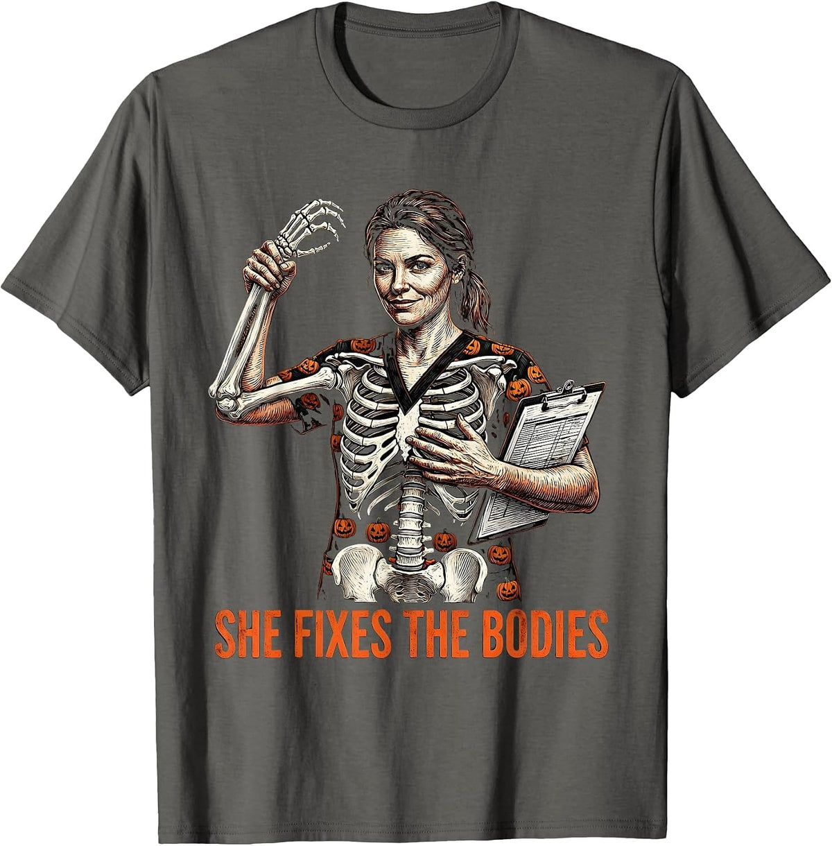 Men's Halloween Couples Physical Therapist Hers Design T-Shirt - Asphalt Grey