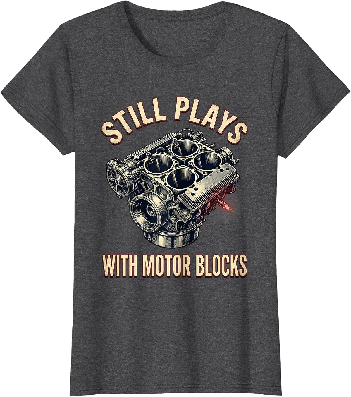 Women's Still Plays With Motor Blocks Vintage Mechanic Auto T-Shirt - Dark Heather Grey
