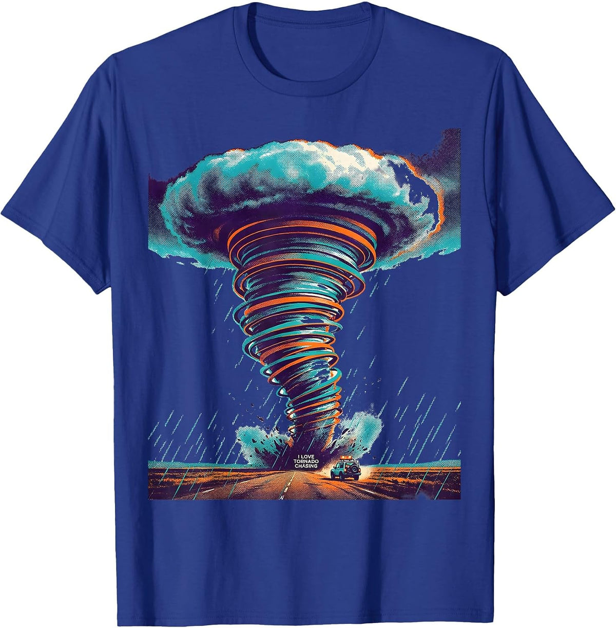 Men's I Love Tornado Chasing Risograph Storm Chaser Meteorology T-Shirt - Royal Blue