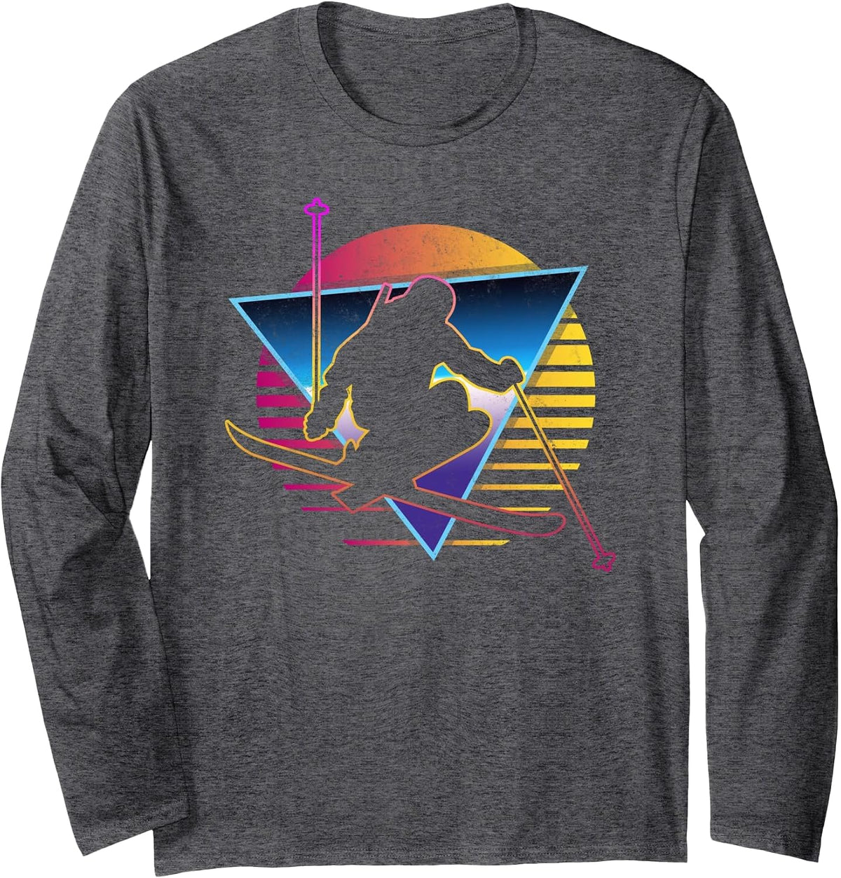 Retro Vintage 80s Ski Long Sleeve T-Shirt - Adult Unisex Dark Heather Grey