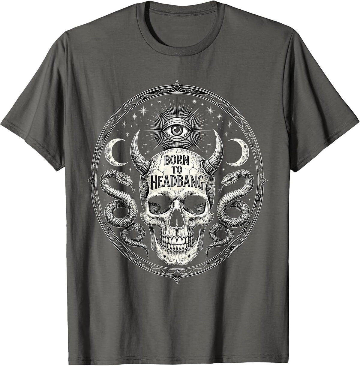 Men's Born to Headbang Metal Band Graphic Design T-Shirt - Asphalt Grey