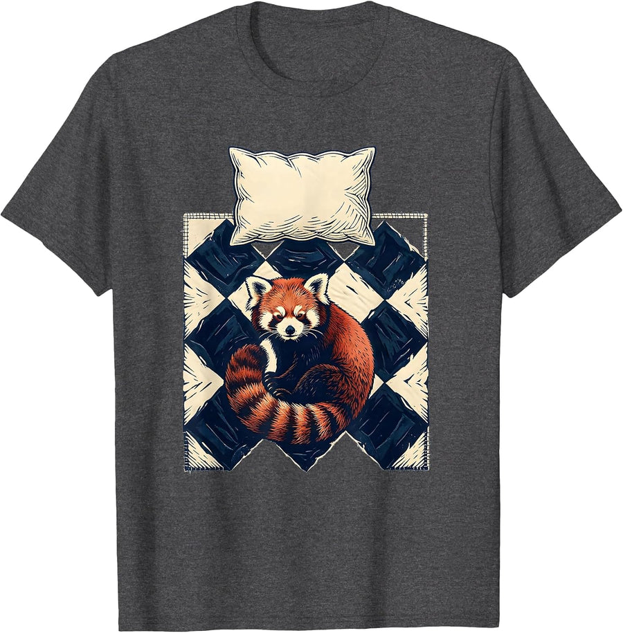 Men's Interlocked Diamond Quilt Sleeping Red Panda Pajama Humor T-Shirt - Dark Heather Grey