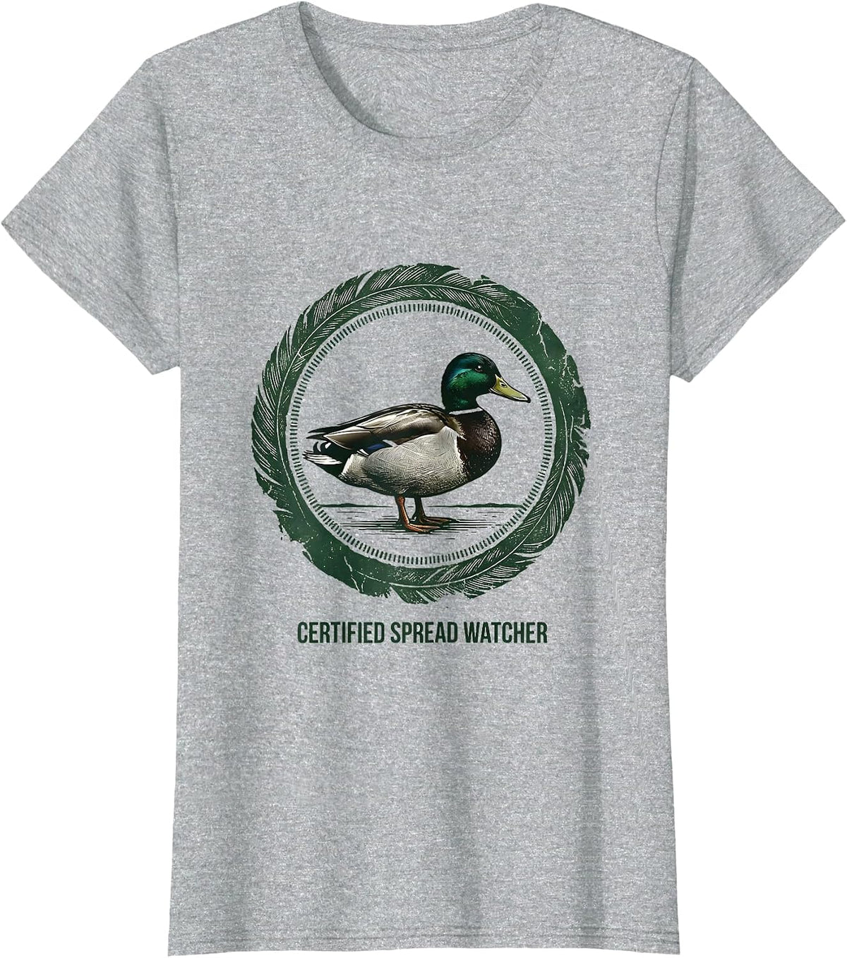 Women's Certified Spread Watcher Rubber Stamp Mallard Duck Hunting T-Shirt - Heather Grey