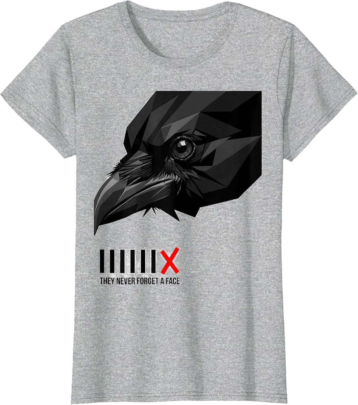 Women's They Never Forget A Face Funny Crow Meme Raven Lover Humor T-Shirt - Heather Grey