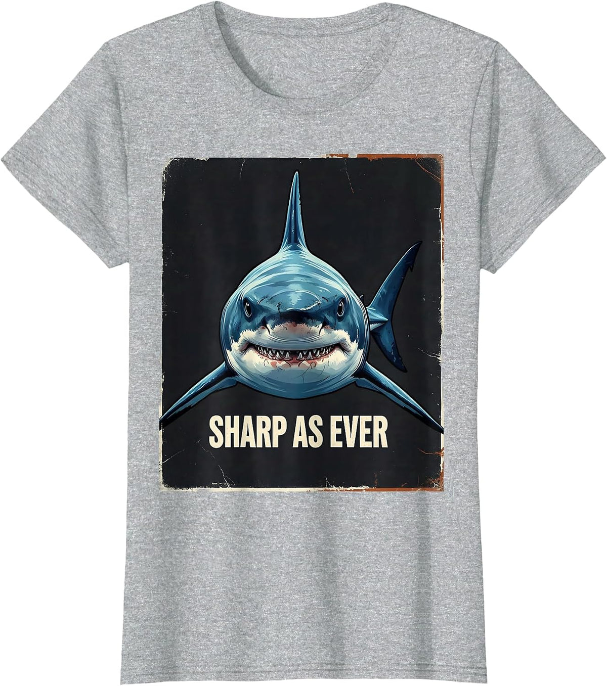 Women's Sharp As Ever Distressed Funny Shark Lover Ocean Wildlife T-Shirt - Heather Grey