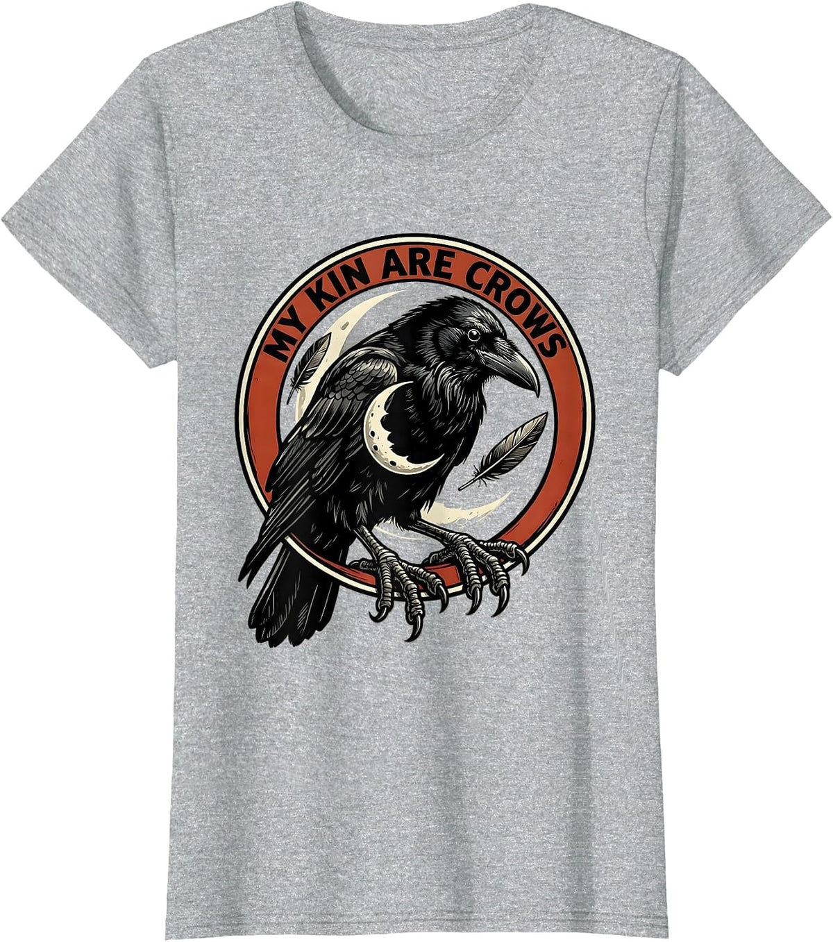 My Kin Are Crows Cartoon Gothic Raven Bird Lover Dark T-Shirt - Heather Grey