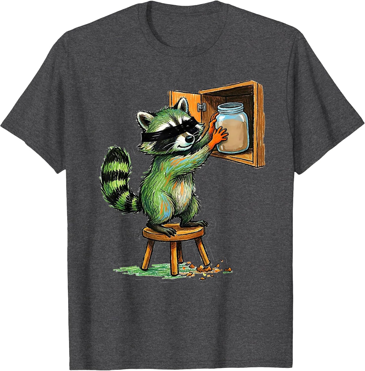 Men's Wobbly Raccoon Naive Kidcore Funny Trash Panda Snack T-Shirt - Dark Heather Grey