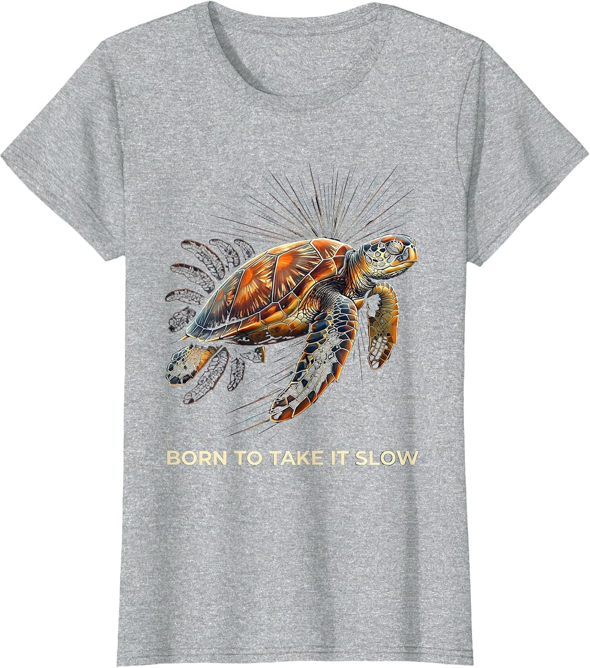 Born to Take It Slow Turtle Graphic Design T-Shirt - Heather Grey