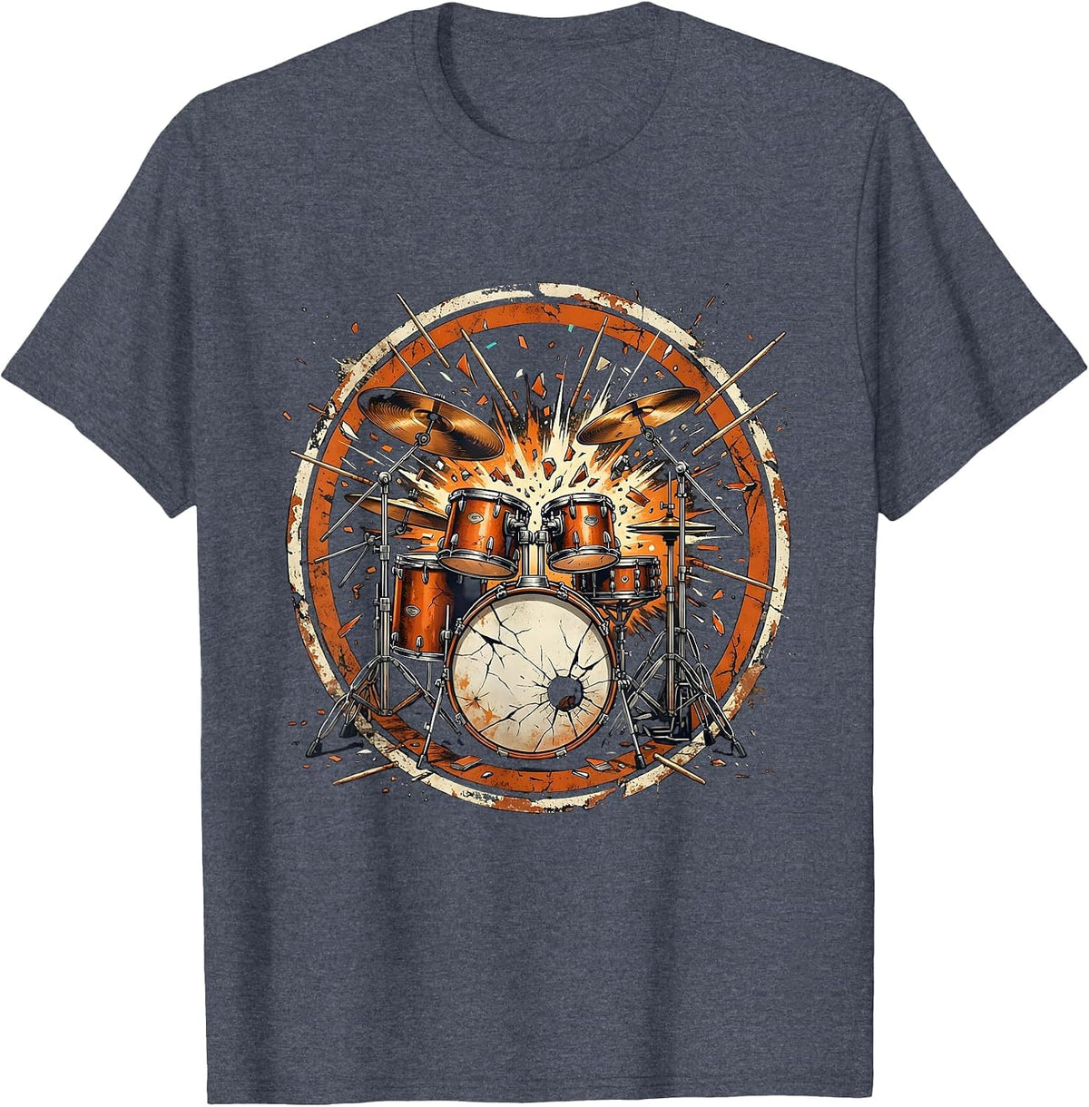 90s Band Exploding Drum Kit Confetti Burst T-Shirt - Heather Blue