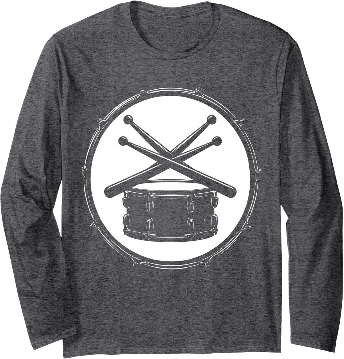 Crossed Drumsticks Snare Drum Rock Percussion Art Long Sleeve T-Shirt - Adult Unisex Dark Heather Grey