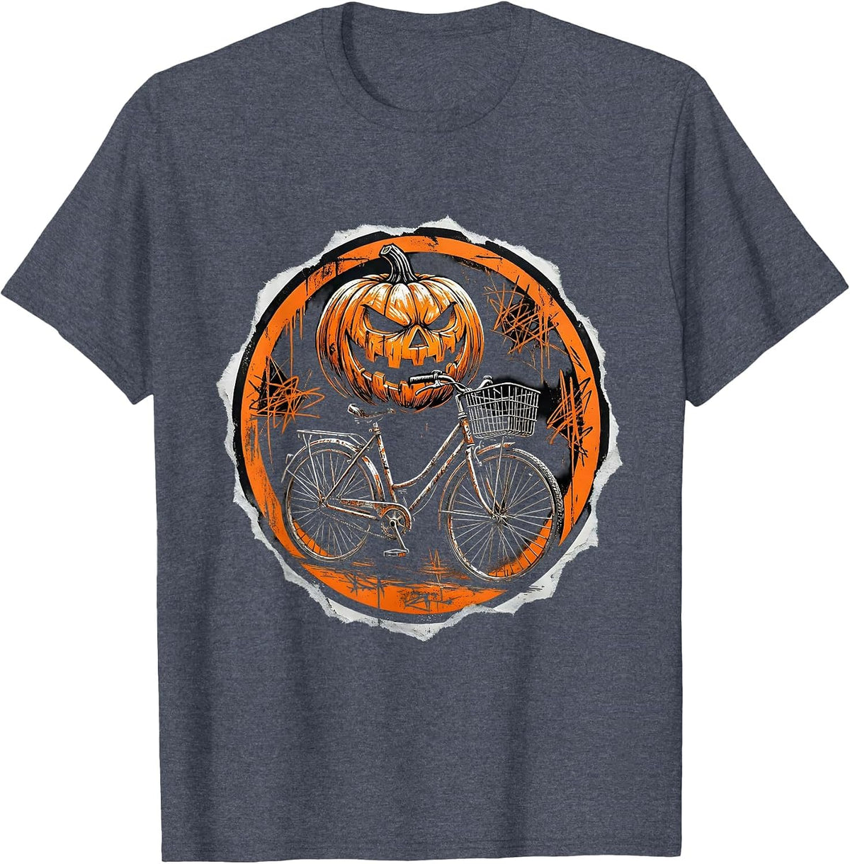 Pumpkin Bicycle Rider Halloween Costume Tee T-Shirt - Heather Blue