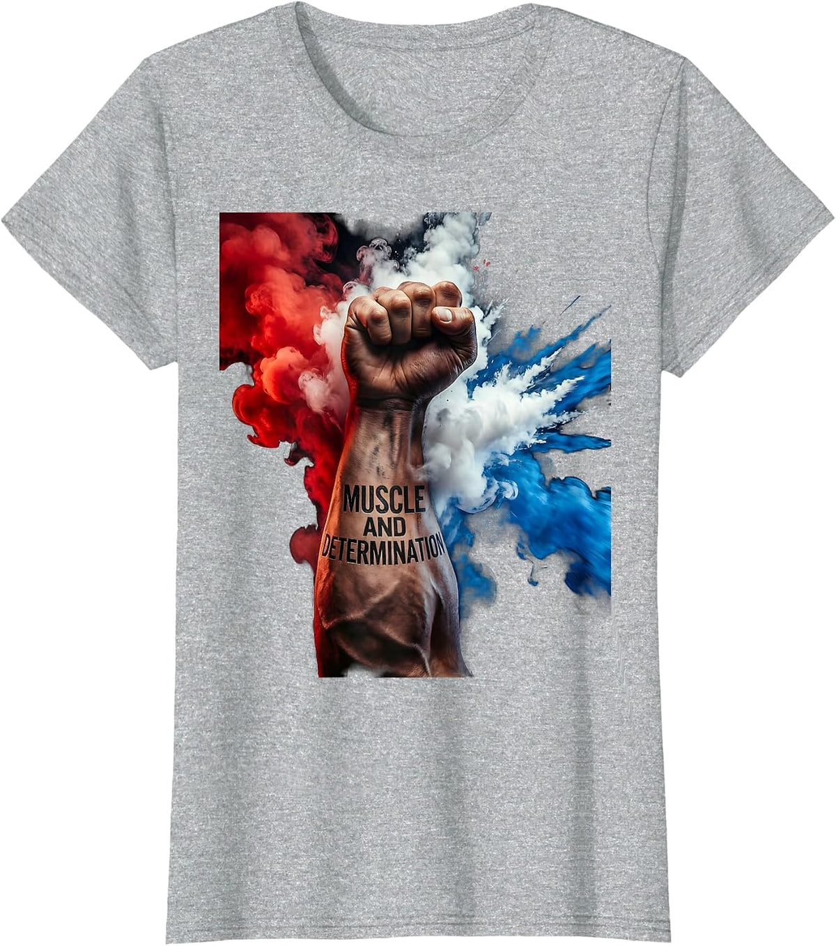 Rosie the Riveter Muscle and Determination Design T-Shirt - Heather Grey