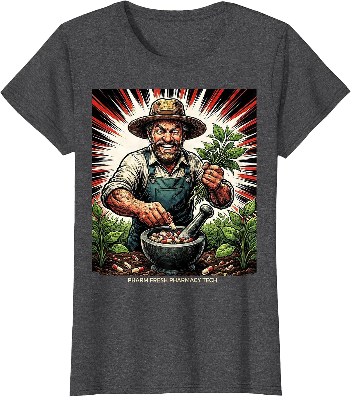 Women's Pharm Fresh Pharmacy Tech Funny Pharmacy Technician Comic T-Shirt - Dark Heather Grey