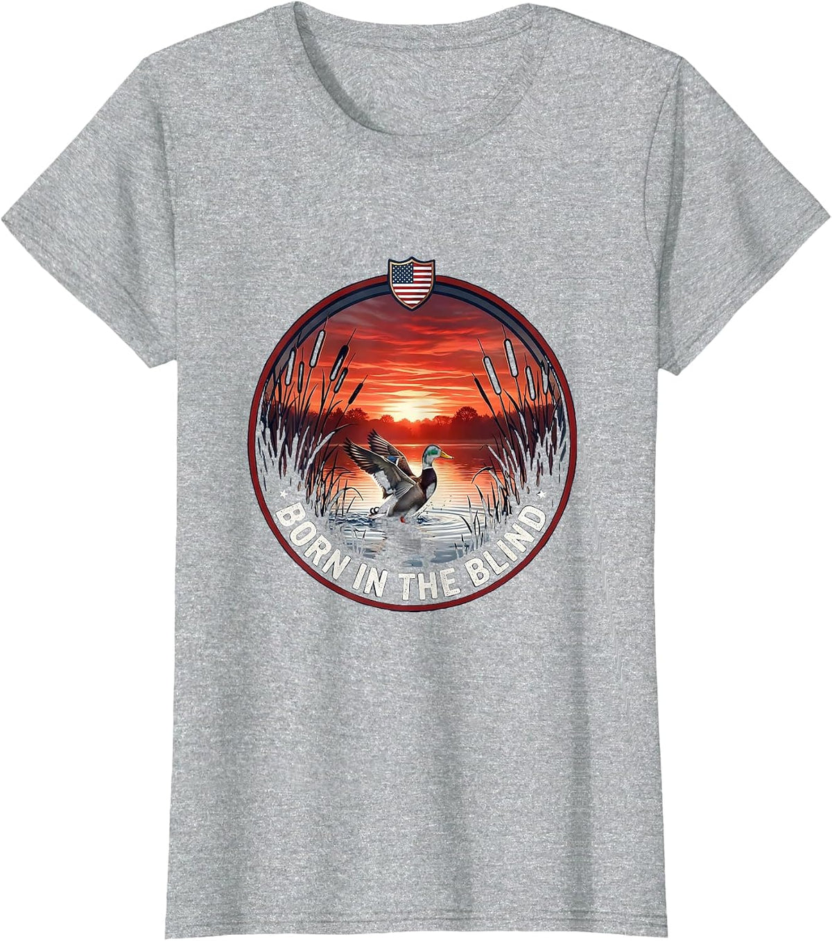 Born in the Blind Duck Camo Hunting Design T-Shirt - Heather Grey