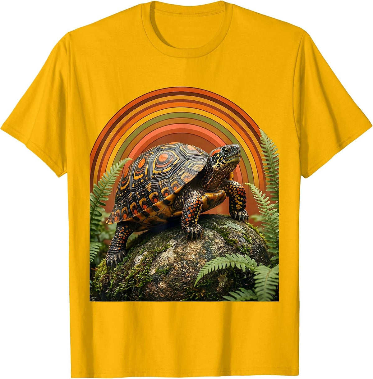 Men's Spotted Turtle on Mossy Rock Polka Dot Art T-Shirt - Golden Yellow