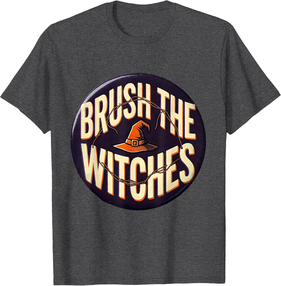 Men's Brush the Witches Funny Dental Hygienist Halloween Costume T-Shirt - Dark Heather Grey