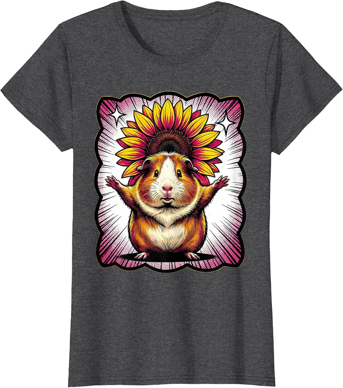 Women's Plump Guinea Pig Sunflower Pop Art Animal Lover Novelty T-Shirt - Dark Heather Grey