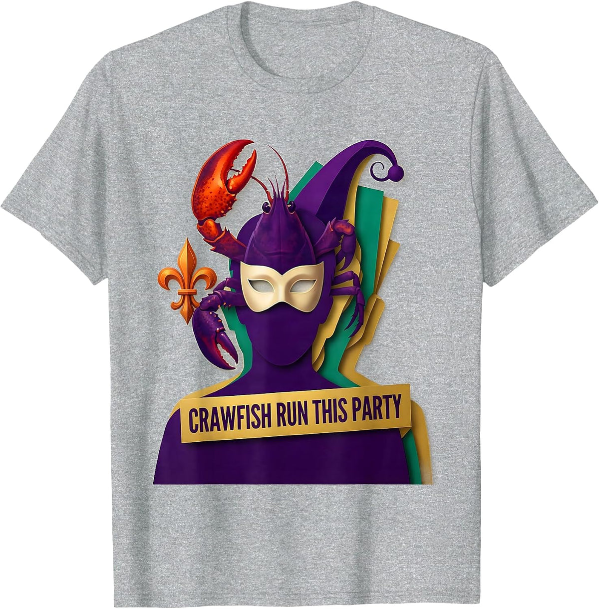 Men's Crawfish Run This Party Funny Mardi Gras Cajun Party Humor T-Shirt - Heather Grey