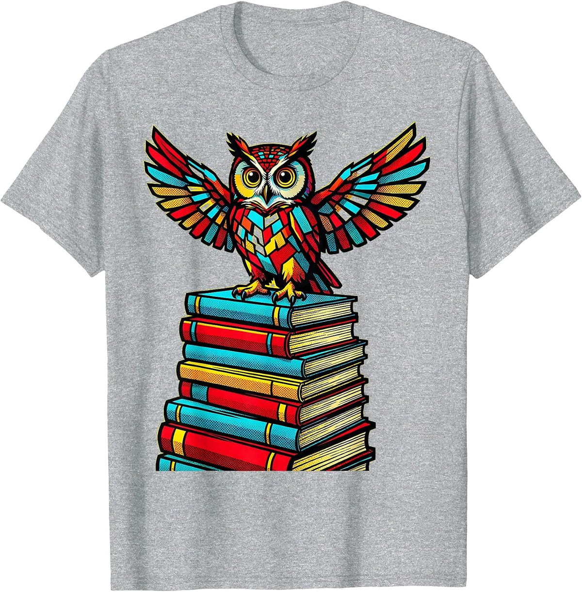 Men's Wise Owl on Stacked Textbooks Teacher Gift T-Shirt - Heather Grey