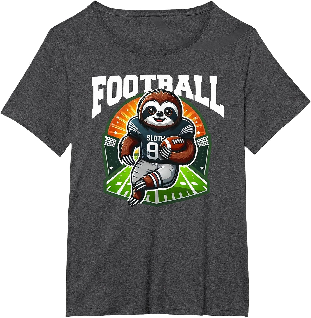 Football Sloth Playing Football Games T-Shirt - Dark Heather Grey