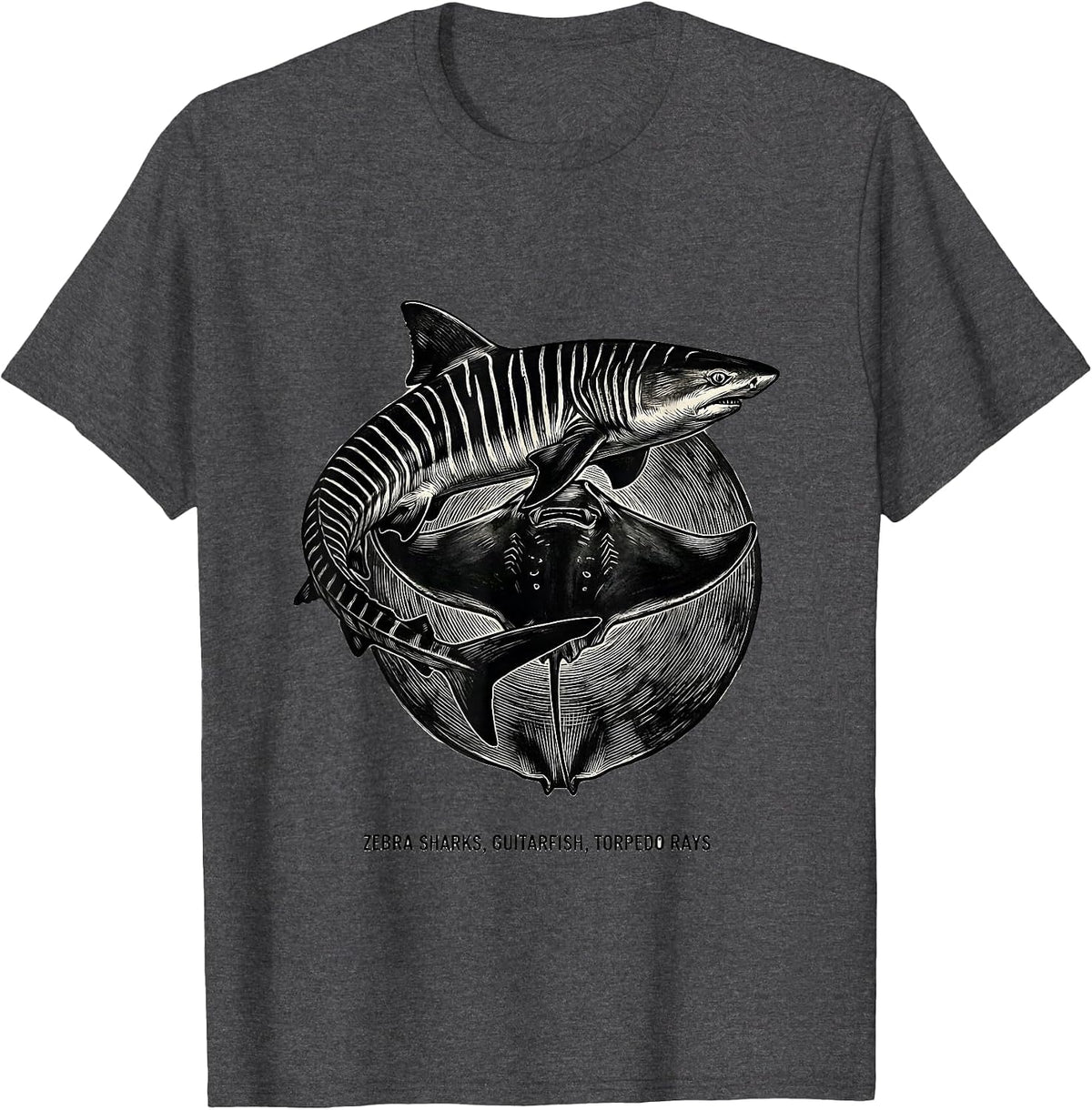 Zebra Sharks, Guitarfish, Torpedo Rays Funny Ocean Animal T-Shirt - Dark Heather Grey
