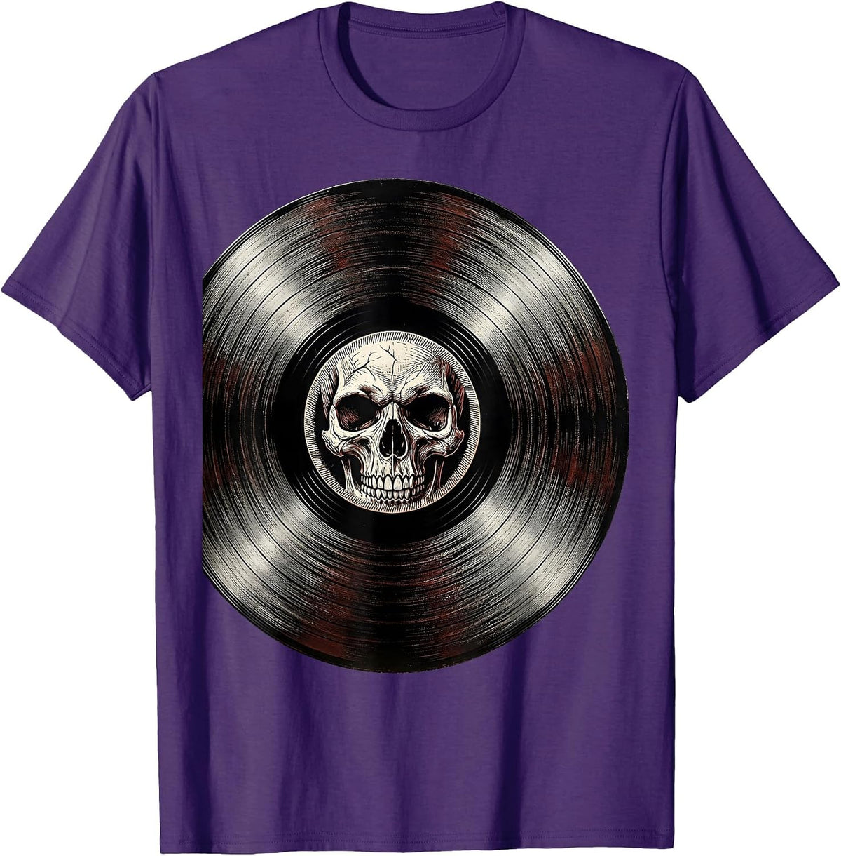 Skull Vinyl Record Rock Music Graphic Tee T-Shirt - Purple