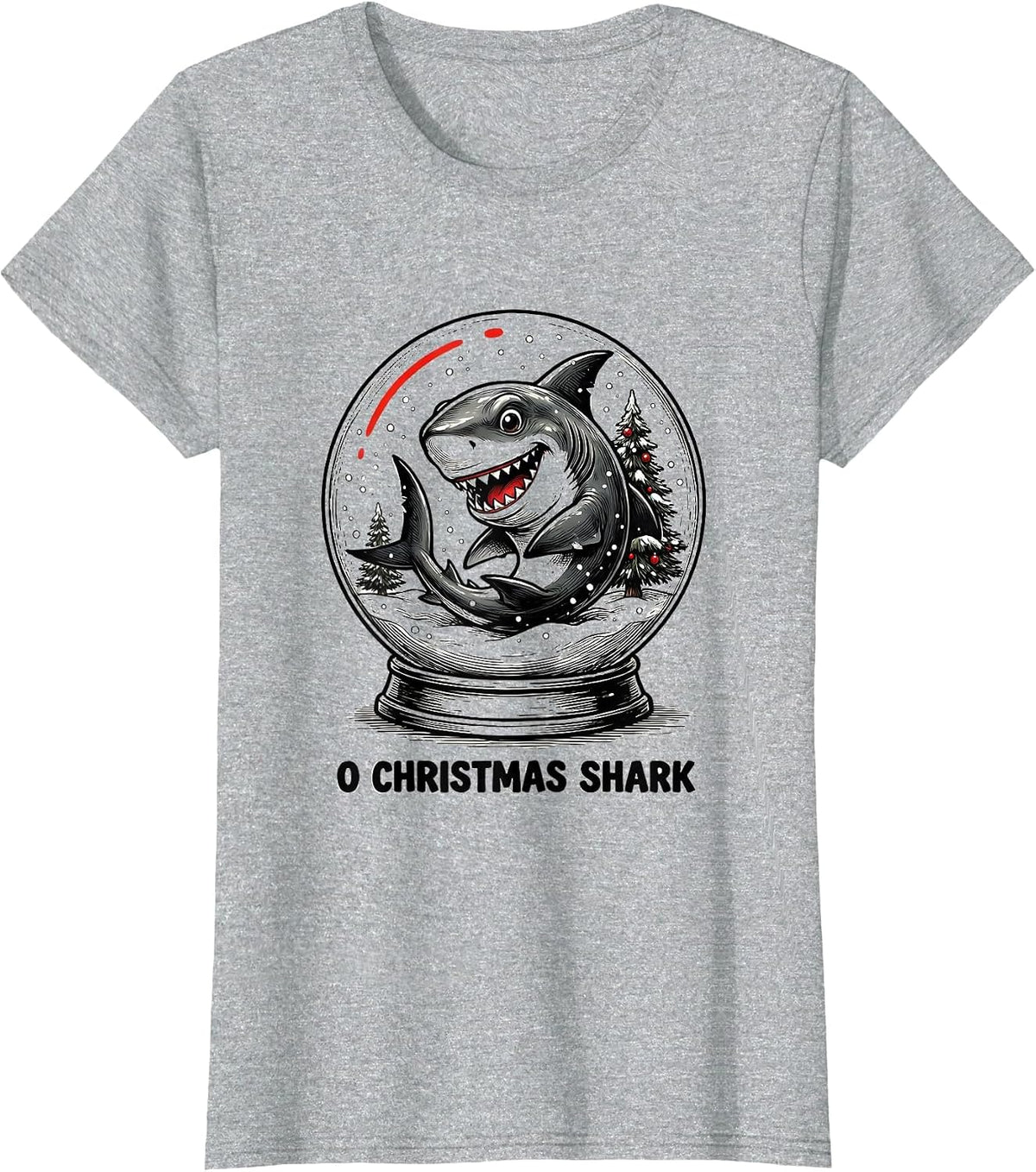 Women's O Christmas Shark Funny Shark Lover Christmas Pun Novelty T-Shirt - Heather Grey